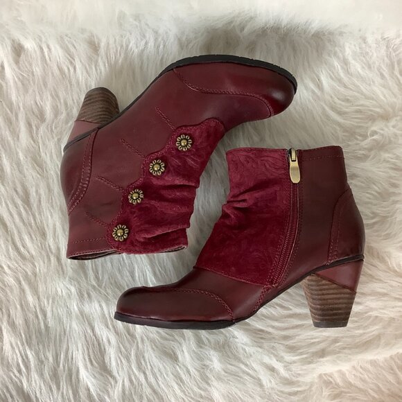 L'Artiste Spring Step Burgundy Red Leather & Suede Belgard Boots 36 - Picture 5 of 9
